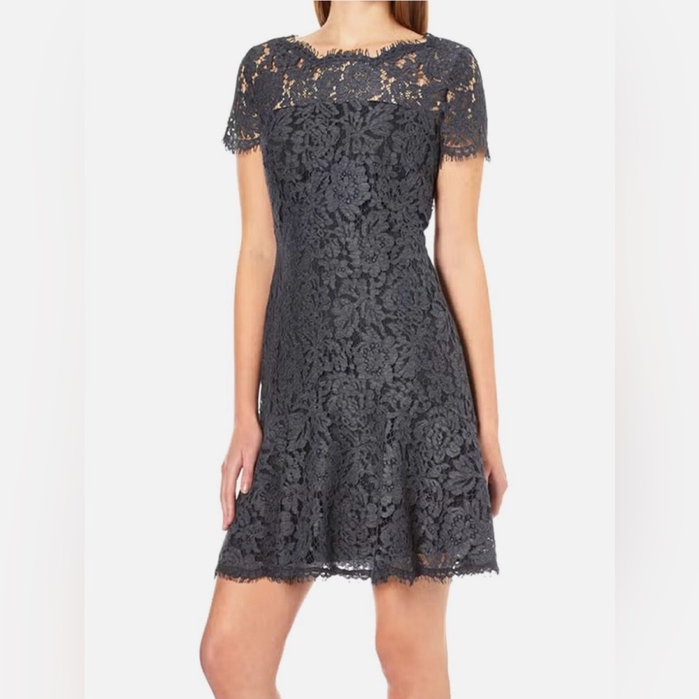 Diane Von Furstenberg Fifi grey Floral Lace Flounce mini Dress size 4 like new